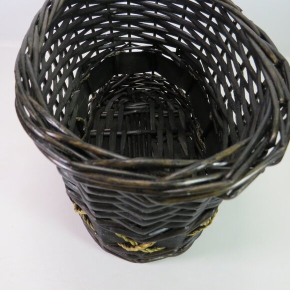 Black Wicker Oval Basket no handle no gloss gold rope x accent 10.5x6.5" wide - Picture 7 of 10